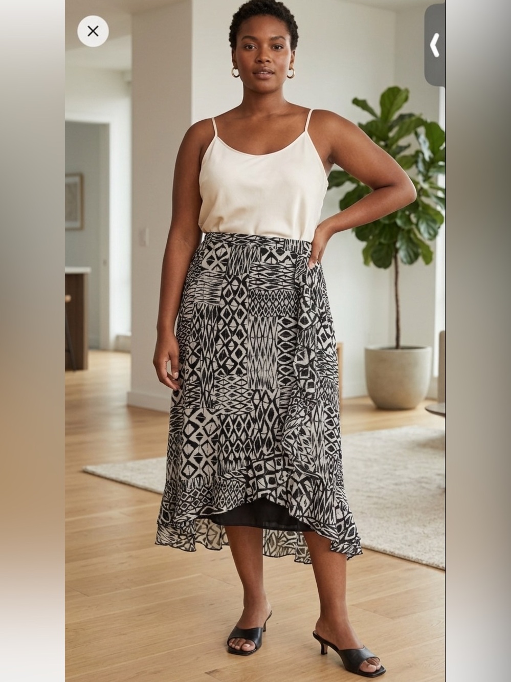 Cato Black and White Asymmetrical Trumpet Midi Skirt. Size Large. EUC